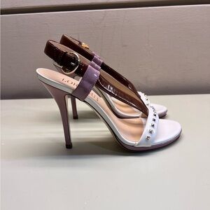 Loriblu made in Italy white brown studded high heel genuine leather sandals